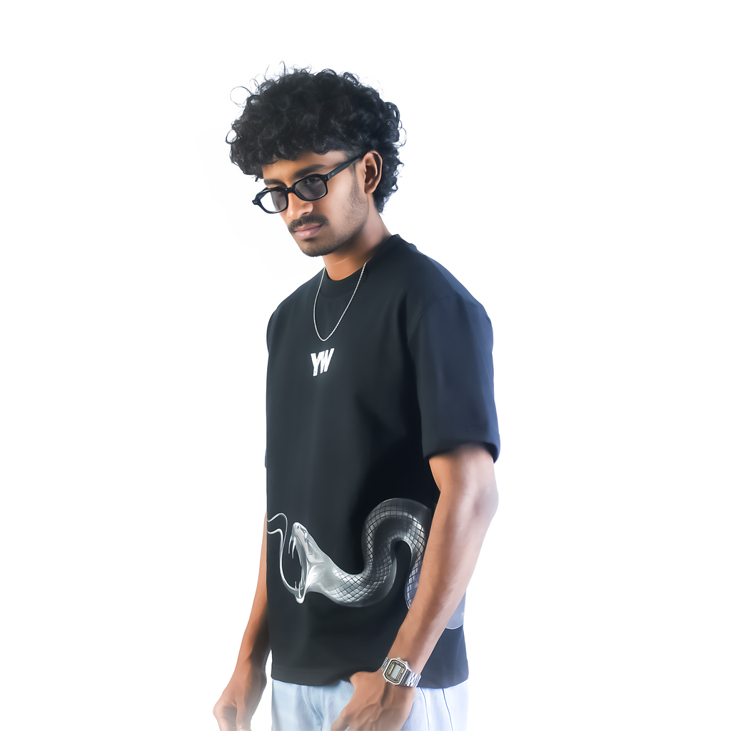 YW Serpent Drift Oversized Unisex Heavyweight T-Shirt Black