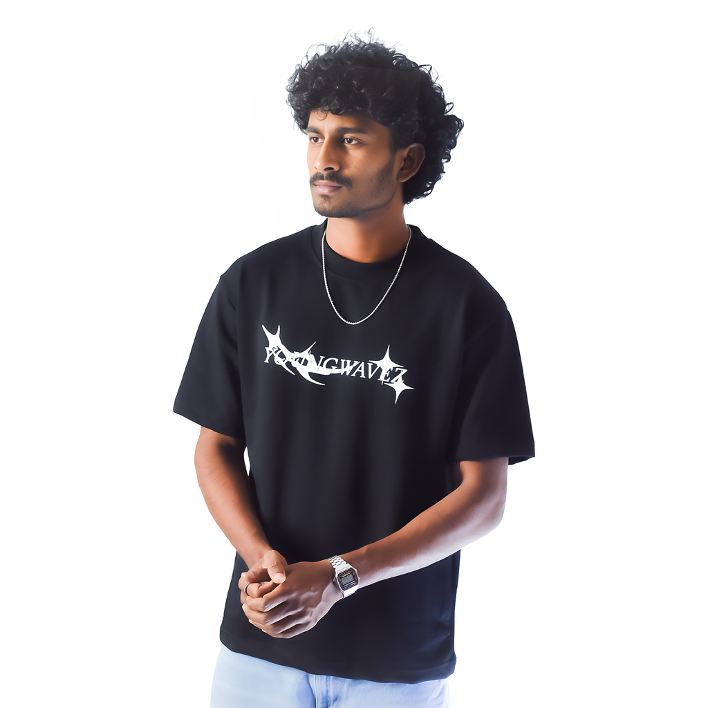 Young Wavez Classic Oversized Unisex Black Logo Tee